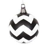 8 Inch Christmas Ornament Chevron Ball, Black and White Matte Finish, Shatterproof Plastic, Holiday Christmas Tree Decoration